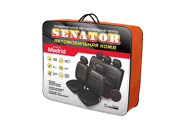 Авточехол SENATOR Кожа Madrid /черный/, M