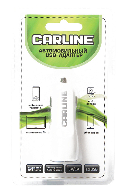 Адаптер CARLINE® д/авто 1хUSB 12/24В/белый