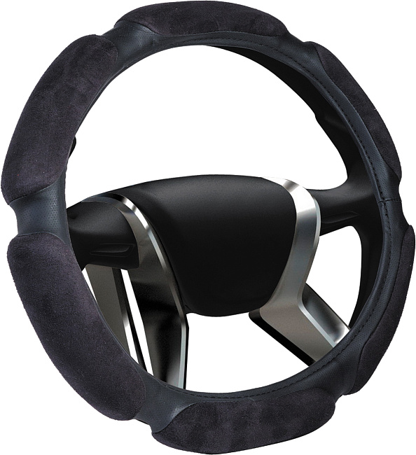 Оплетка на руль "M" (d=38см) спонж 6 /черный/