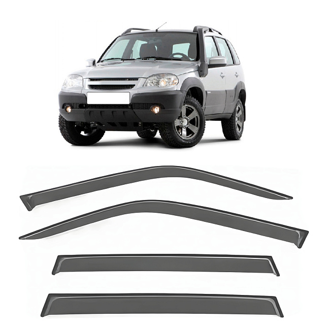 Дефлекторы Chevrolet Niva 02-нв/Lada Niva Travel 20-нв внедорожник, нак, дым, нелом, 4шт