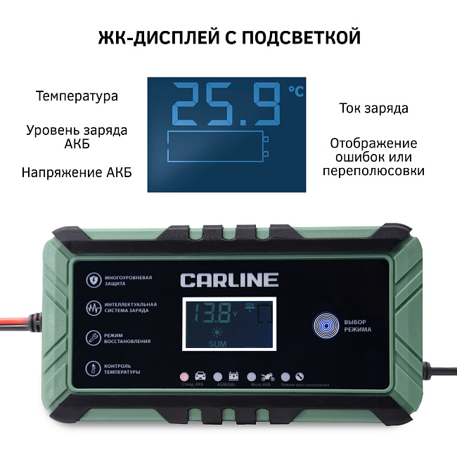 Зарядное устройство импульсное автоматическое для свинцово-кислотных аккумуляторов CARLINE CA-8A