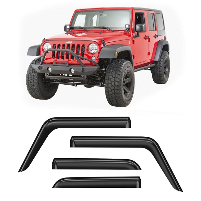 Дефлекторы Jeep Wrangler JK 07-18 кроссовер, нак., неломающиеся, 4шт