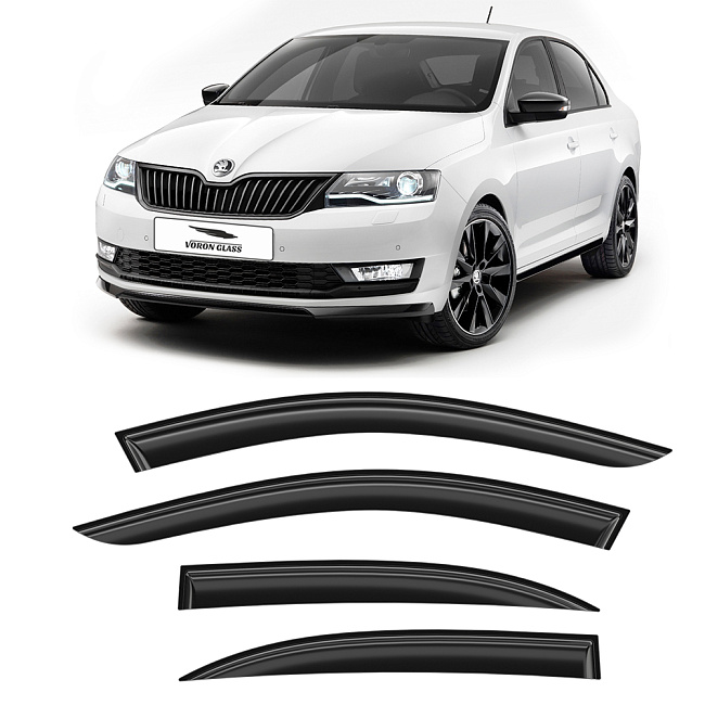 Дефлекторы Skoda Rapid 12-20 лифтбек, нак., неломающиеся, 4шт МП