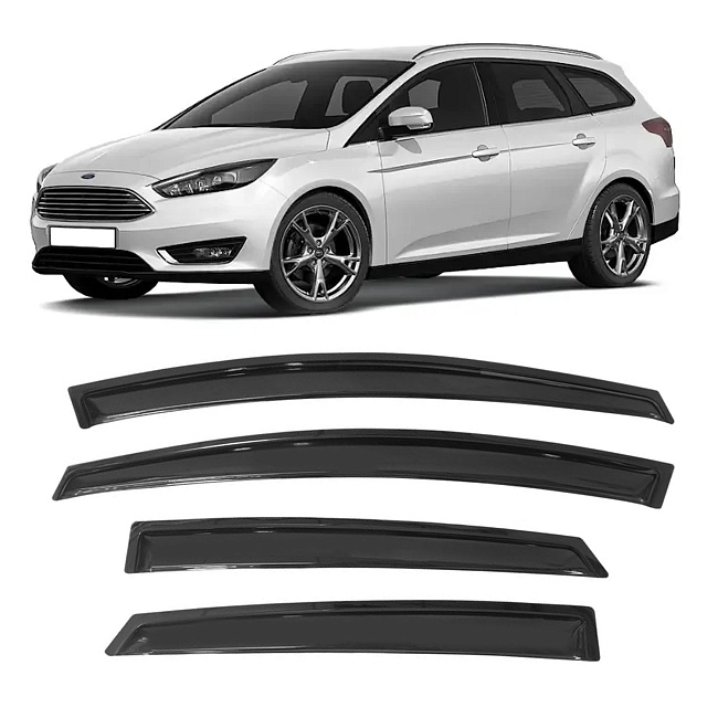 Дефлекторы Ford Focus III 11-19 универсал, нак., неломающиеся, 4шт