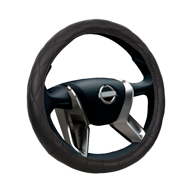 Оплетка на руль VOIN ROMB экокожа, М /черный/