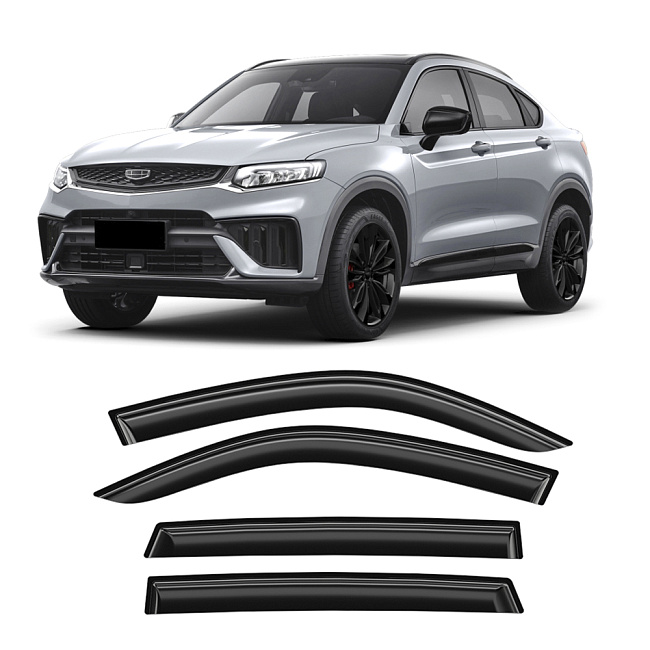 Дефлекторы Geely Tugella 19-н.в. кроссовер, нак., неломающиеся, 4шт