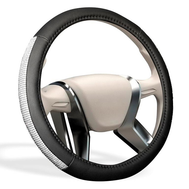 Оплетка MONA LISA Sunshine экокожа, со стразами, M /серебро/