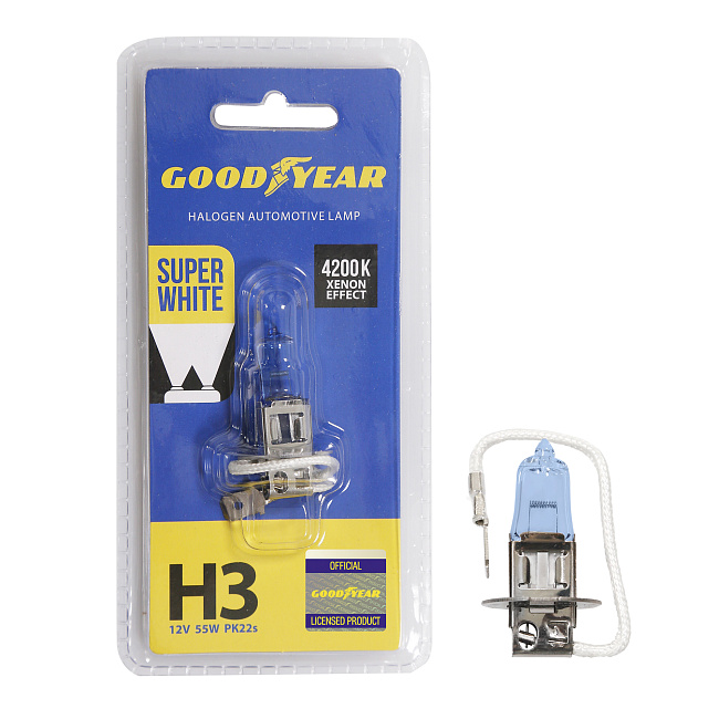 Автолампа GY Н3 12V 55W PK22s Super White (блистер)