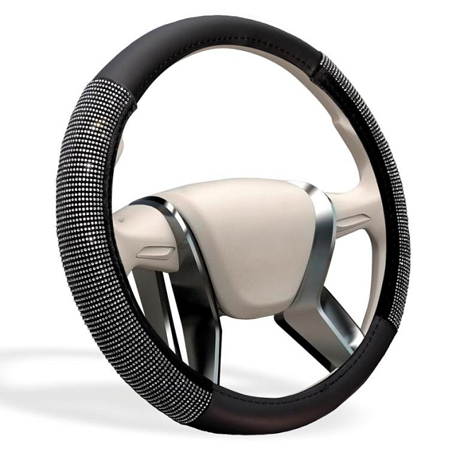 Оплетка MONA LISA Galaxy экокожа, со стразами, M /серебро/