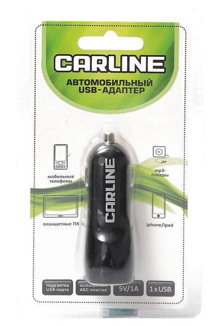 Адаптер CARLINE® д/авто 1хUSB 12/24В/черный