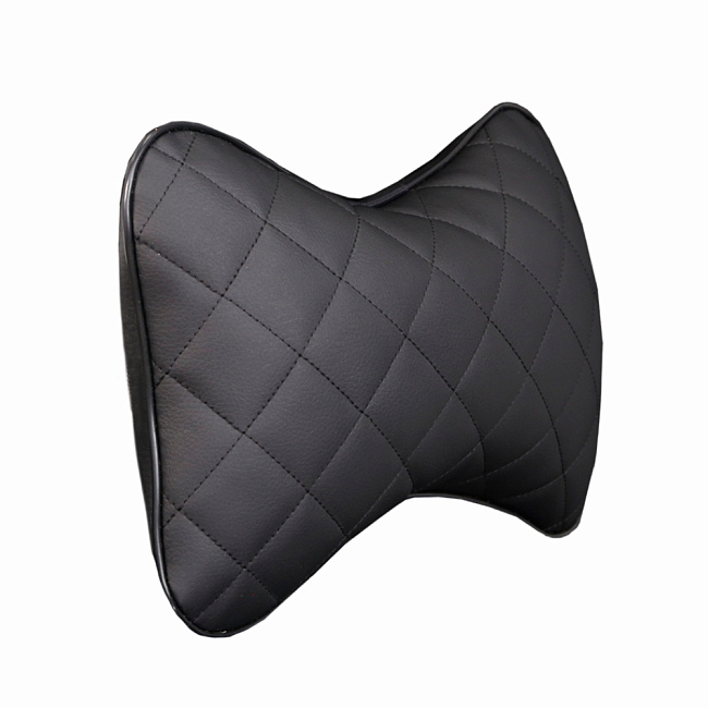 Подушка-косточка Siger на подголовник автомобиля гладкая экокожа ромб (черная)