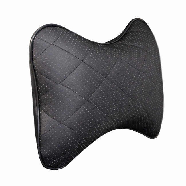 Подушка-косточка Siger на подголовник автомобиля перфорированная экокожа ромб (черная)