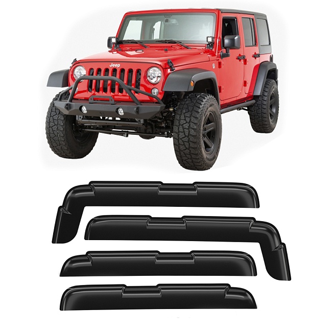 Дефлекторы Jeep Wrangler JK 07-18 кроссовер, вст., неломающиеся, 4шт