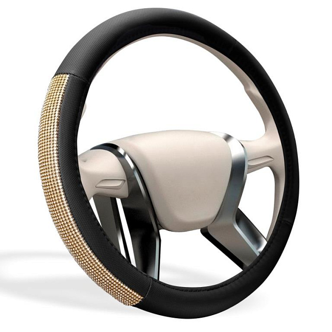 Оплетка MONA LISA Sunshine экокожа, со стразами, M /золото/