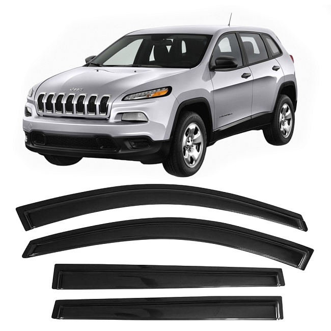 Дефлекторы Jeep Cherokee V 13-23 кроссовер, нак., неломающиеся, 4шт