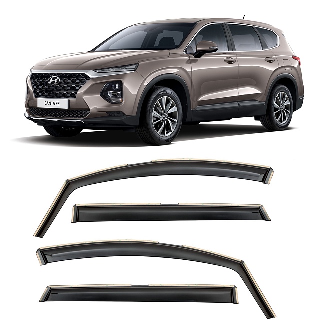 Дефлекторы Hyundai Santa Fe IV 19-н.в. кроссовер, вст., неломающиеся, 4шт